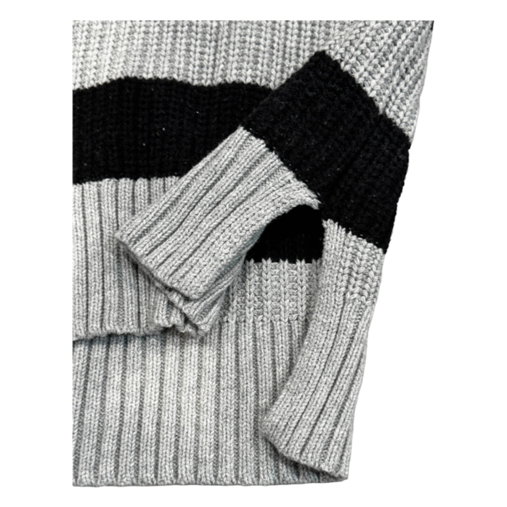 Time & Tru Black, White, and Gray Striped Midweight Sweater - Picture 2 of 4